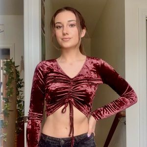 Forever 21 Cropped Velvet Drawstring Top